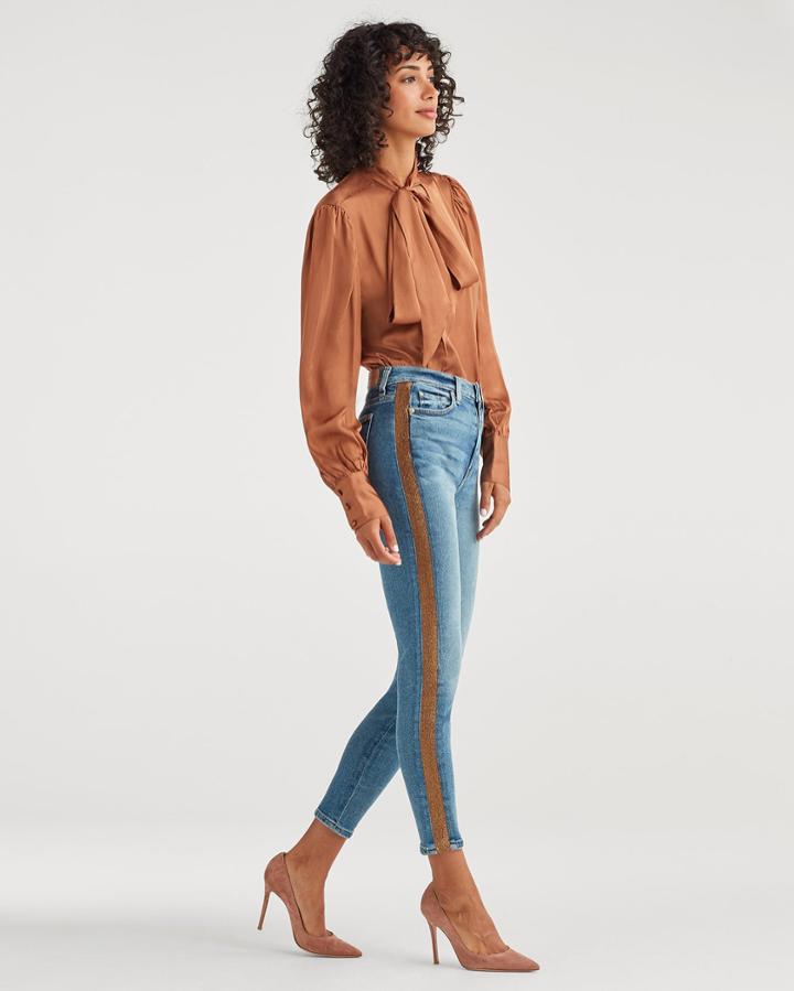 7 For All Mankind Women's Luxe Vintage High Waist Ankle Skinny With Bronze Lurex Stripe In Muse