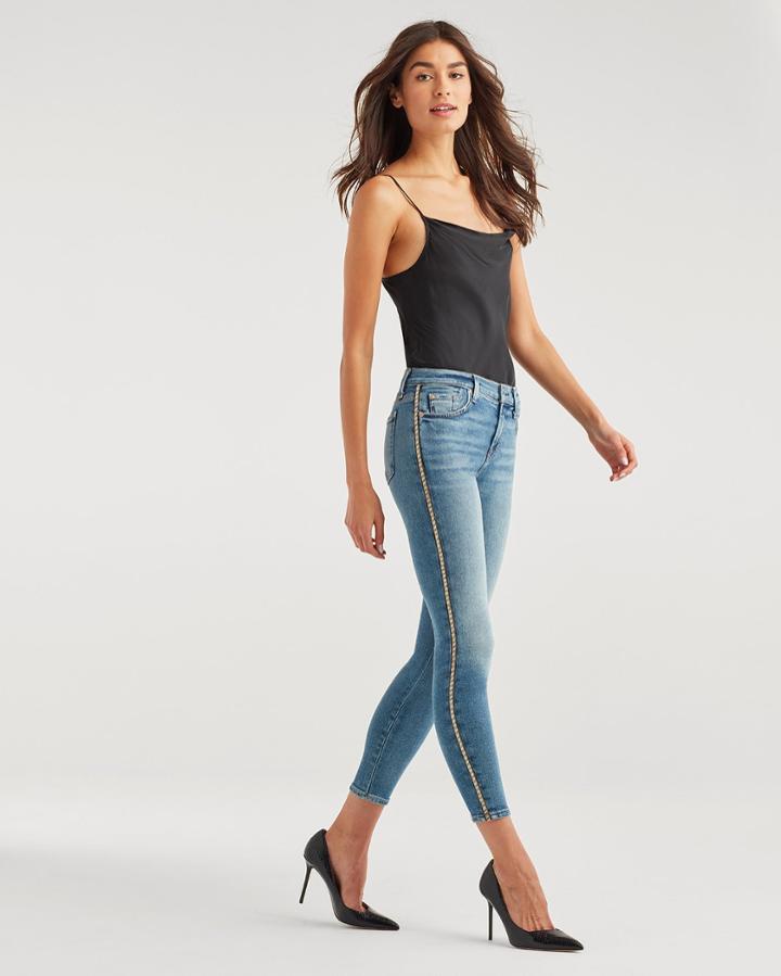 7 For All Mankind Women's Luxe Vintage Ankle Skinny With Metallic Chevron Sides In Muse