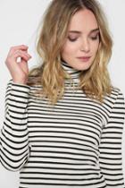 7 For All Mankind Long Sleeve Venice Stripe Turtleneck In Off White