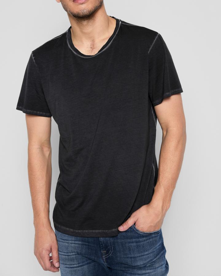 7 For All Mankind Short Sleeve Stone Washed Pima Crew In Black