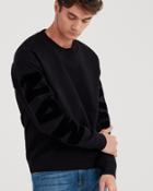 7 For All Mankind Mankind Flock Backed Crewneck In Black