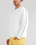 7 For All Mankind Long Sleeve Stripe Sleeve Sweatshirt In Optic White