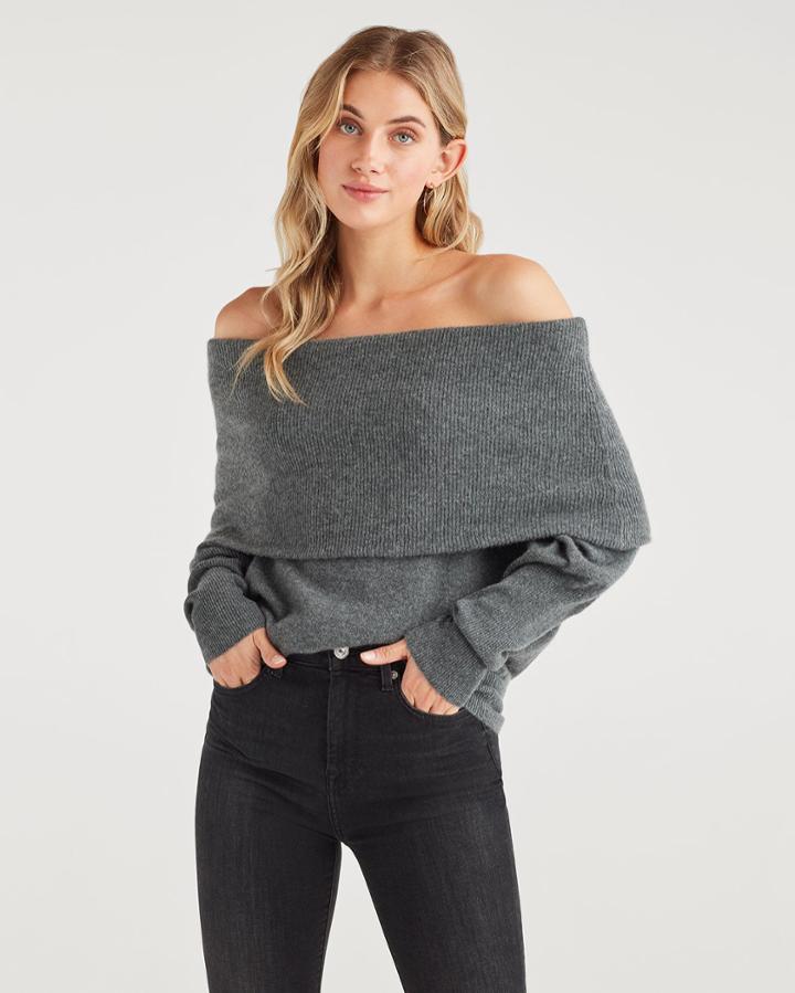 7 For All Mankind Women's Cashmere Cowl Neck Sweater In Charcoal
