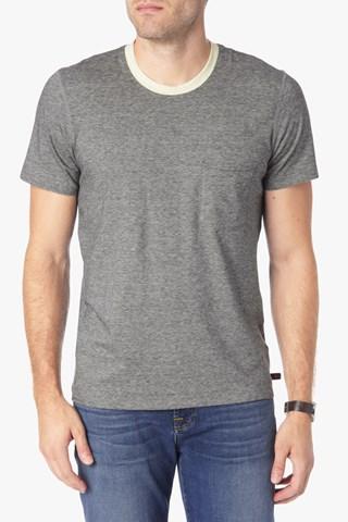 7 For All Mankind Striped Ringer Tee In Black Ecru Mini Stripe