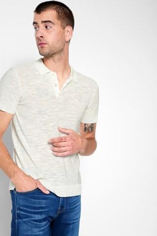 7 For All Mankind Short Sleeve Lightweight Polo In Ecru