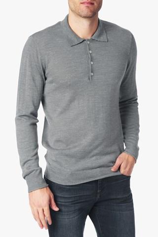 7 For All Mankind Long Sleeve Polo Sweater In Heather Grey