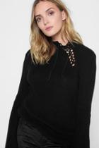 7 For All Mankind Long Sleeve Lace Up Pullover In Black
