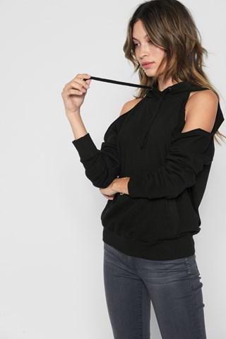 7 For All Mankind Cold Shoulder Sweatshirt In Black