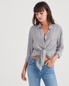 7 For All Mankind Women's Striped High Low Tie Front Shirt In Grey And White