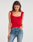 7 For All Mankind Women's Ruffle Strap Sweater Tank In Red
