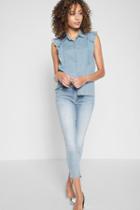 7 For All Mankind Sleeveless Ruffled Denim Shirt In Skyway Authentic Blue