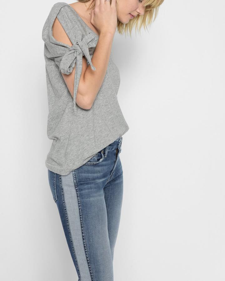 7 For All Mankind Women's Bow Tie Sleeve Tee In Heather Grey