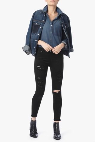 7 For All Mankind The Ankle Skinny In Black Sequin Patched Denim