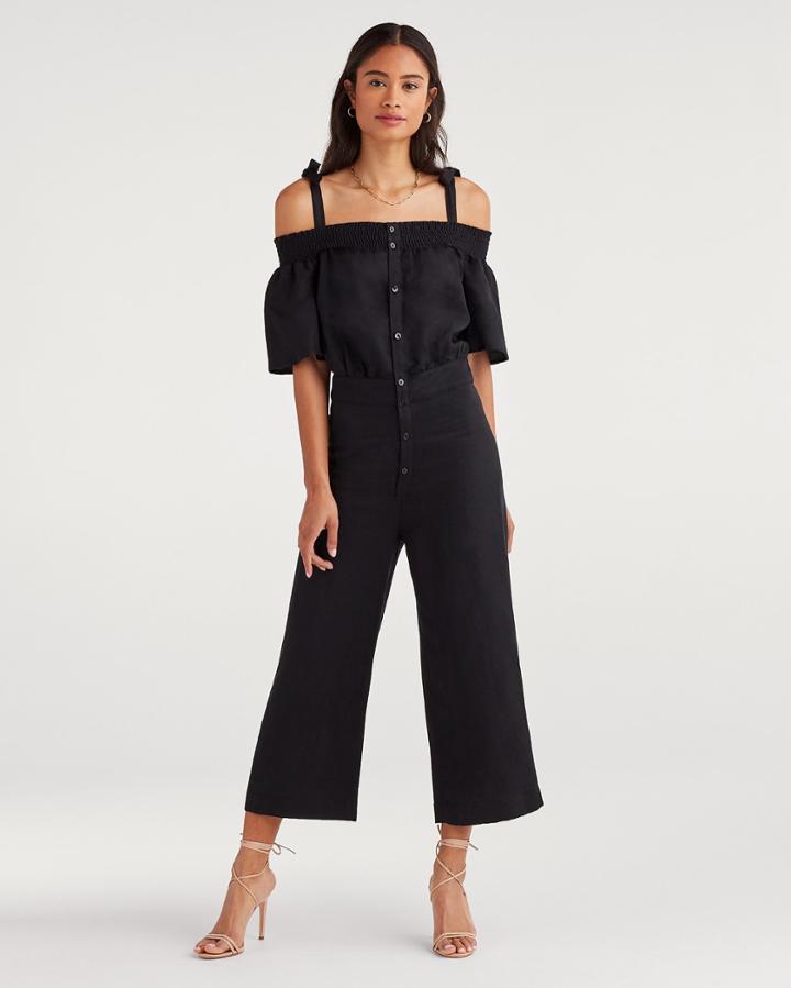 7 For All Mankind Women's Smocked Off-shoulder Jumpsuit In Jet Black