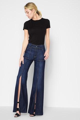 7 For All Mankind Palazzo Pant With Front Seam Split In Deep Blue