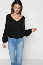 7 For All Mankind Long Sleeve V-neck Pullover In Black