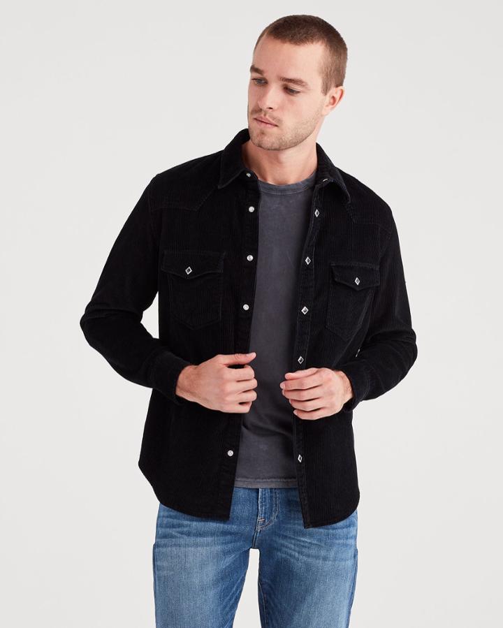 7 For All Mankind Long Sleeve Corduroy Western Shirt In Black