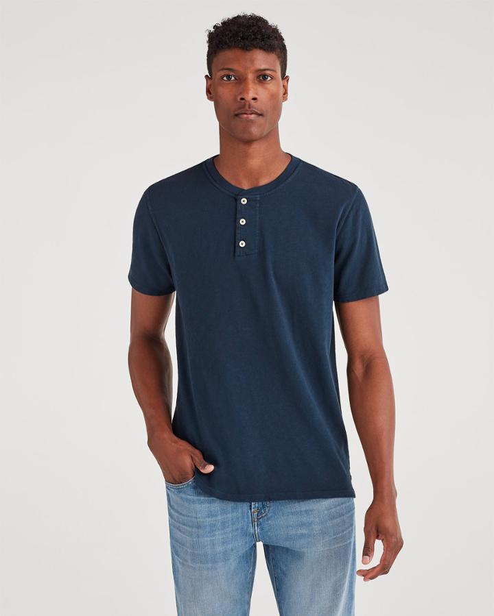 7 For All Mankind Men's Boxer Three Button Henley In Midnight Navy