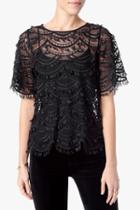 7 For All Mankind Boatneck Lace Top In Black