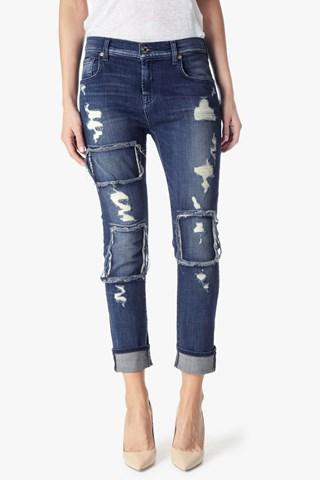 7 For All Mankind Relaxed Skinny With Patches And Destroy In Vivid Blue