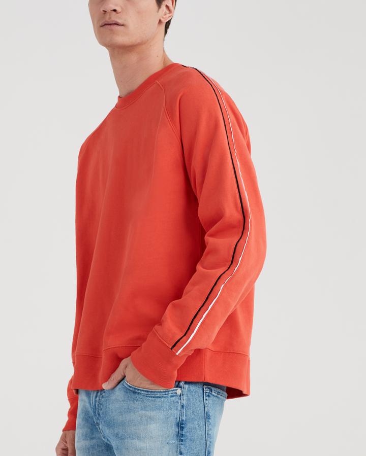 7 For All Mankind Stripe Sleeve Sweatshirt In Oroya Red