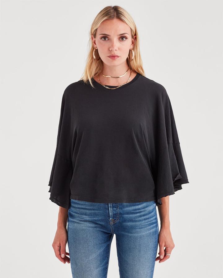 7 For All Mankind Flare Sleeve Tee In Black
