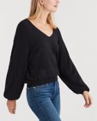 7 For All Mankind Curved Neck Crop Sweater In Black