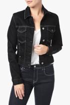 7 For All Mankind Cropped Trucker Jacket With Pop Stitch In True Black