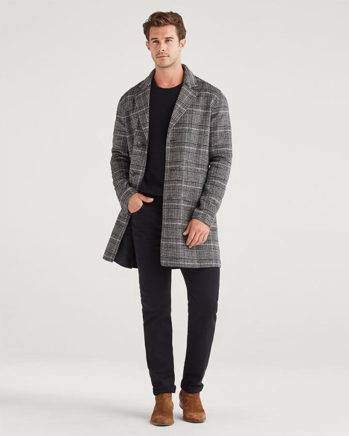 7 For All Mankind Men's Overcoat In Glen Plaid Charcoal