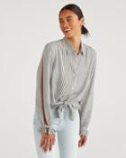 7 For All Mankind Women's Split Sleeve Shirt In Grey And White Stripe