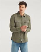 7 For All Mankind Men's Long Sleeve Double Patch Pocket Shirt In Army