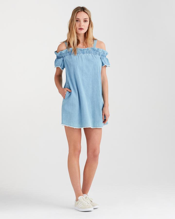 7 For All Mankind Flounce Strap Dress In Soft Blue Skies