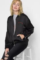 7 For All Mankind Graphic Satin Things Change Bomber In Black With Red Embroidery