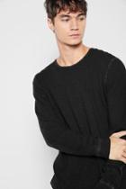 7 For All Mankind Long Sleeve Raw Crewneck Tee In Black