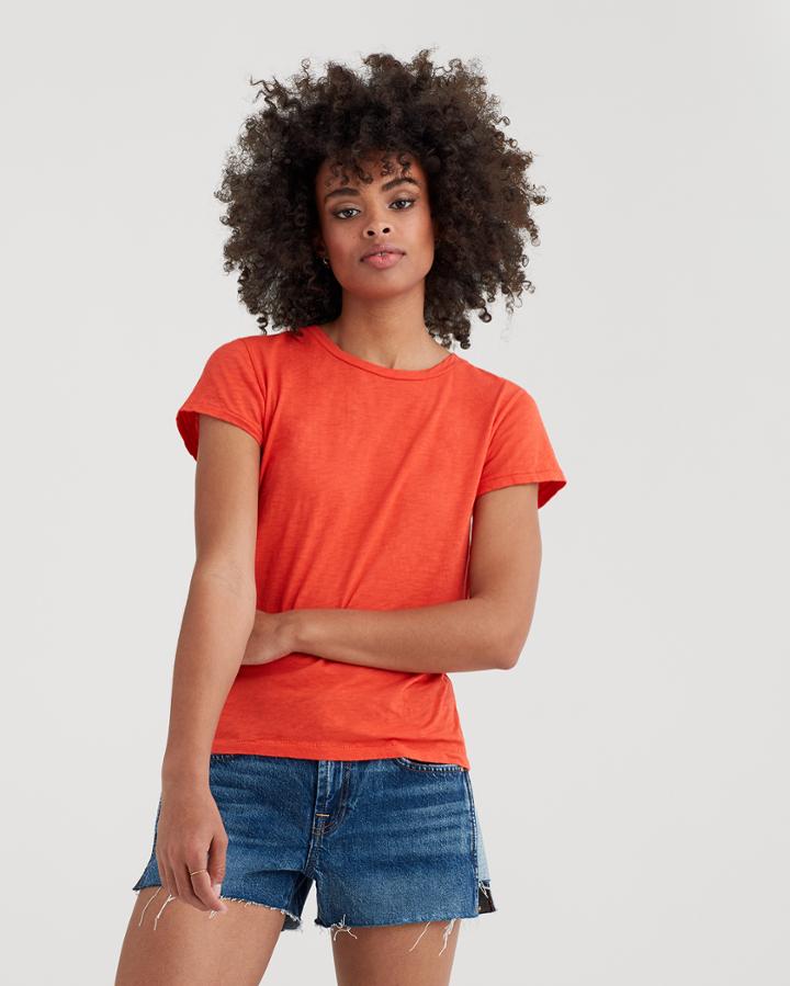 7 For All Mankind Short Sleeve Slub Basic Tee In Poppy