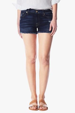 7 For All Mankind High Waist Cut Off Short With Distress In Mykonos Dark Indigo