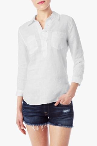 7 For All Mankind Patched Woven Shirt In Blanc De Blanc