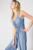 7 For All Mankind Button Front Culotte Playsuit In Luxe Lounge Coastal Blue