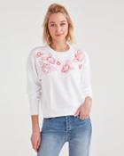 7 For All Mankind Crewneck Sweatshirt With Pink Floral Embroidery In Optic White