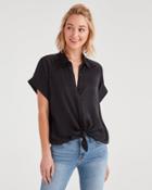 7 For All Mankind Tie Front Short Sleeve Shirt In Jet Black