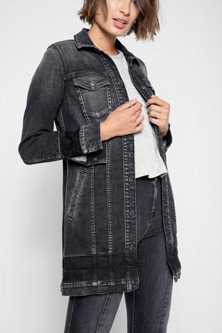 7 For All Mankind Long Trucker Jacket With Shadow Hems In Vintage Noir 4