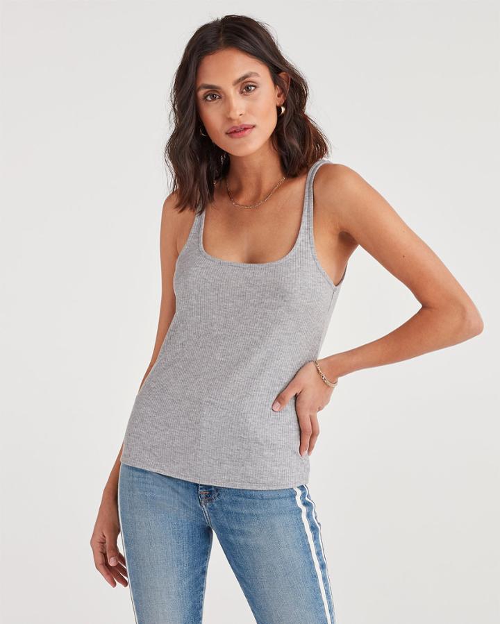 7 For All Mankind Women's Ribbed Tank Top In Heather Grey