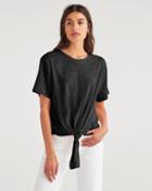7 For All Mankind Women's Linen Tunnel Front Tee In Jet Black