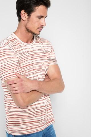 7 For All Mankind Short Sleeve Abstract Stripe Tee In Red Stripe