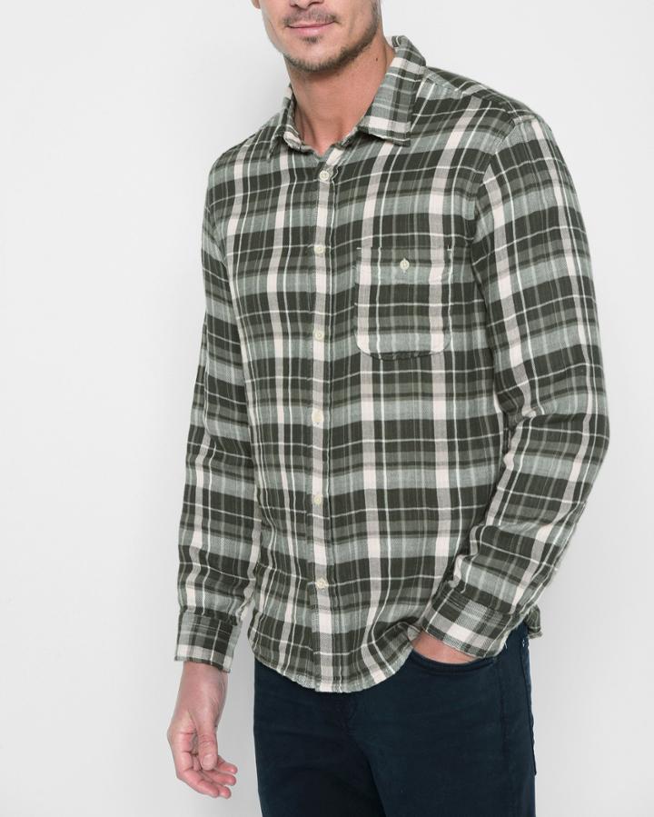 7 For All Mankind Men's Long Sleeve Double Face Plaid Shirt In Slate Grey