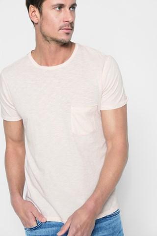 7 For All Mankind Short Sleeve Raw Pocket Crew In Pink Sunrise
