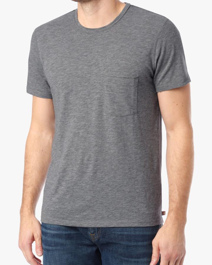 7 For All Mankind Short Sleeve Raw Pocket Crew Tee In Heather Grey