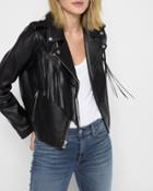 7 For All Mankind Women's Leather Moto Jacket With Fringe In Black