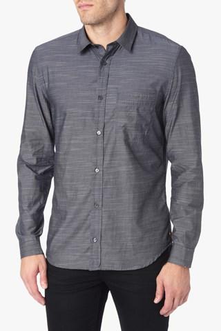 7 For All Mankind Long Sleeve Micro Stripe Shirt In Navy Stripe