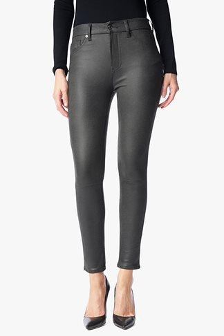 7 For All Mankind High Waist Knee Seam Ankle Skinny In Charcoal Crackle